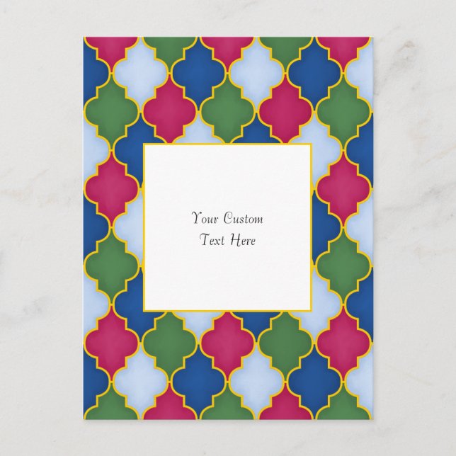 Carte Postale Carreau Marocain Bleu Élégant Personnalisé (Devant)