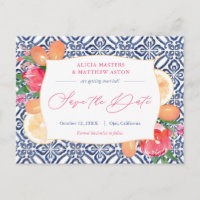 Carreaux Bleus Blancs Citrus Rose Mariage Enregist