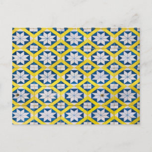 Carte Postale Carreaux Mosaic Fleur Motif Jaune Bleu