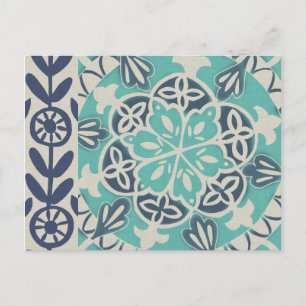 Carte Postale Carrelage Batik Bleu I