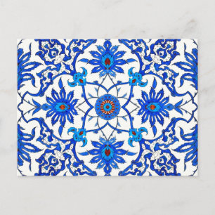 Carte Postale Carrelage chinois Art Nouveau - Cobalt Bleu & Blan