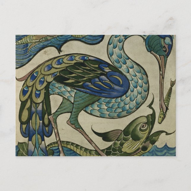 Carte Postale Carrelage design du héron et du poisson, par Walte (Devant)