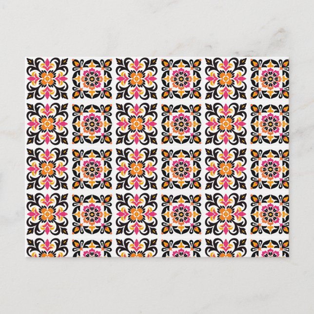 Carte Postale Carrelage folklorique mexicain rose et orange (Devant)