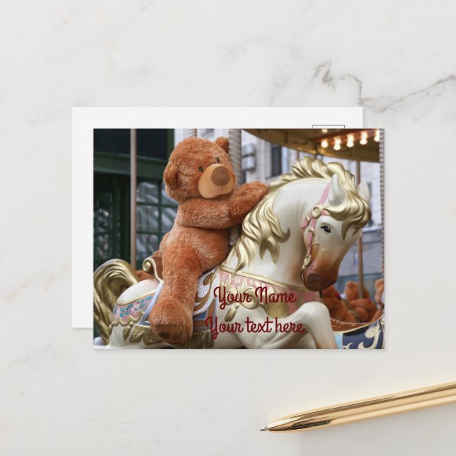 Carte Postale Carrousel avec ours en peluche (Devant/Arrière en situation)