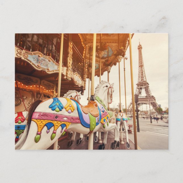 Carte Postale Carrousel Face à la Tour Eiffel | Paris, France (Devant)