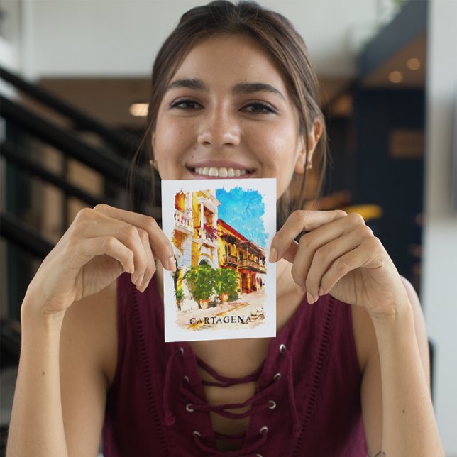 Carte Postale Cartagena Colombie Vintage voyage (cartagena colombia vintage watercolor city postcard)