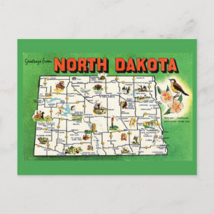 Carte postale Carte de l'État du Dakota du Nord