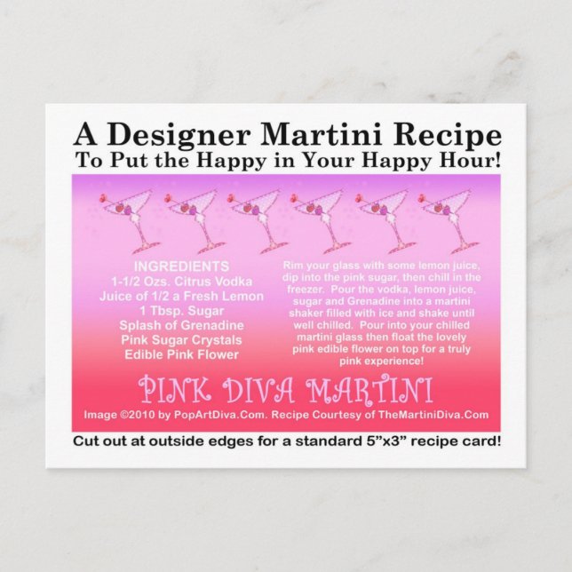 Carte postale Carte de Recette Pink Diva Martini (Devant)