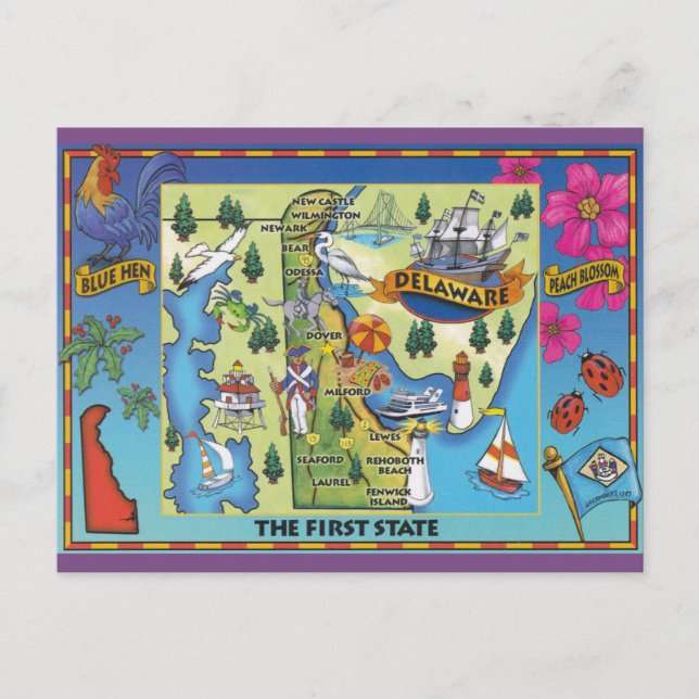 Carte postale Carte d'état du Delaware (Devant)