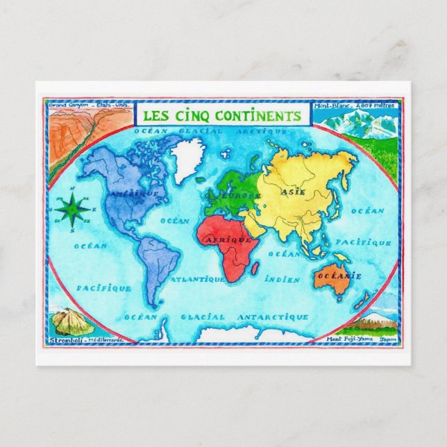 Carte postale Carte du monde colorée (Devant)