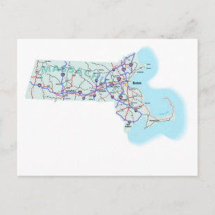 Carte postale Carte Interstate Massachusetts