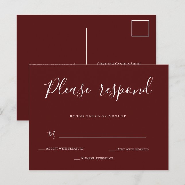 Carte postale Carte RSVP Mariage Calligraphie Bour (Devant / Derrière)