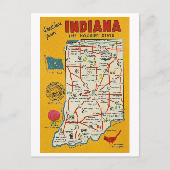 Carte postale Carte Vintage Indiana (Devant)