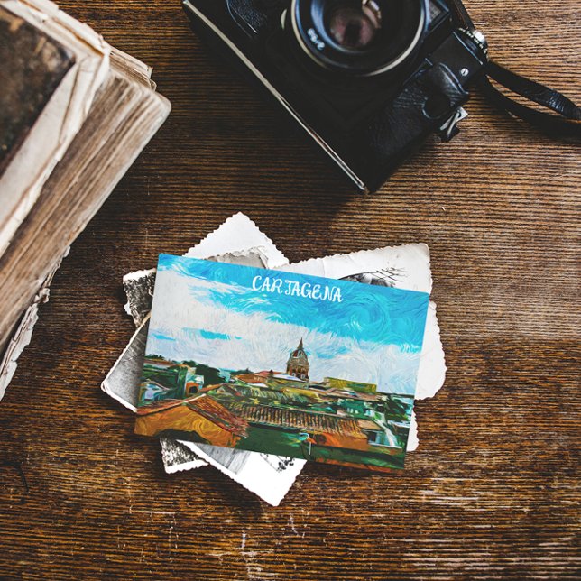 Carte Postale Carthagène Colombie Peinture Ville Vue (cartagena vintage postcard)