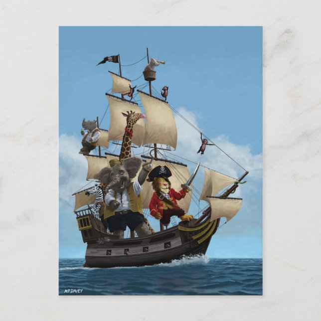 Carte Postale Cartographie Animal Pirate Ship (Devant)
