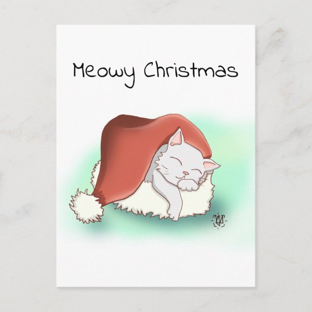 Carte Postale Cartographie gris mignon Chat Dormir à Santa Hat (Devant)
