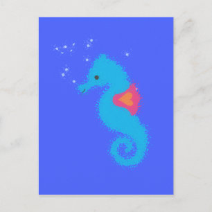 Carte Postale Carton bleu Seahorse
