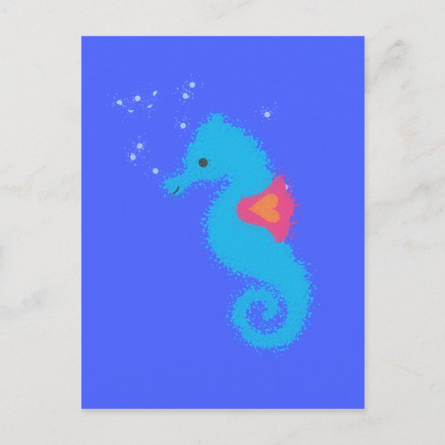 Carte Postale Carton bleu Seahorse (Devant)