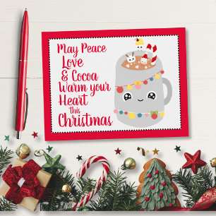 Carte Postale Carton de Noël de Noël Cute Red Kawaii Hot Cocoa