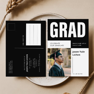 Carte Postale Carton de Remise des Diplômes Noir et Blanc Invita