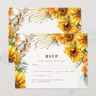 Carte Postale Carton de réponse de mariage floral tournesols rus