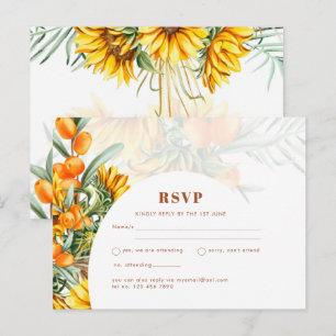Carte Postale Carton de réponse de mariage floral tournesols rus