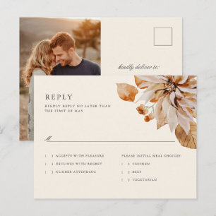 Carte Postale Carton de réponse photo de mariage floral d'automn