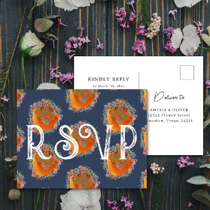 Carte Postale Carton de réponse unique pour mariage aux fleurs s