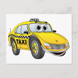 Carte Postale Carton de taxi à 4 portes jaune