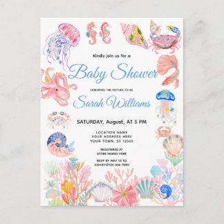 Carte Postale Carton d'invitation à la baby shower aquarelle sou