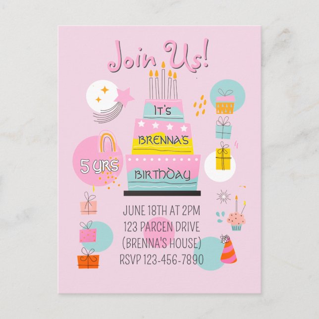 Carte Postale Carton d'invitation anniversaire Enfant Fantaisist (Devant)