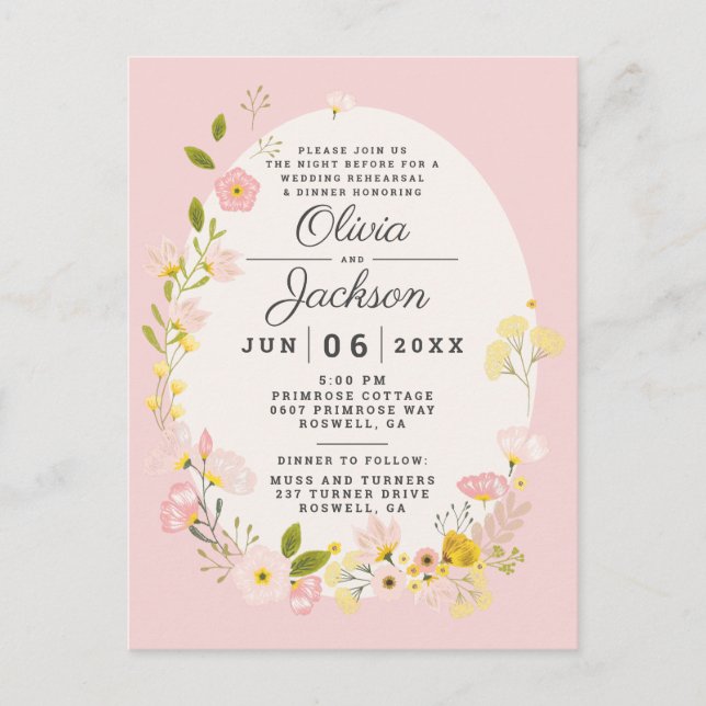 Carte Postale Carton d'invitation au dîner de répétition floral  (Devant)