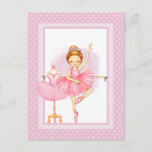 Carton d'invitation ballerine fleurs pois