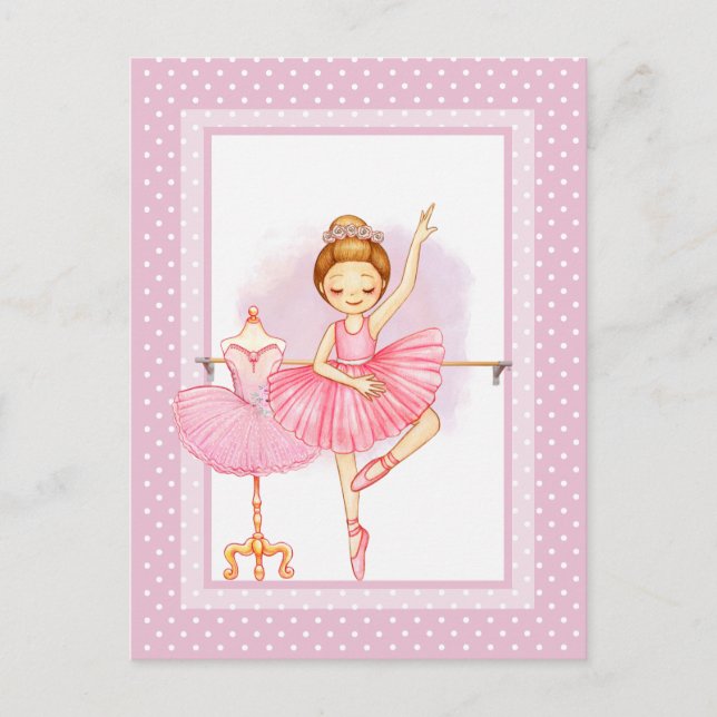 Carte Postale Carton d'invitation ballerine fleurs pois (Devant)