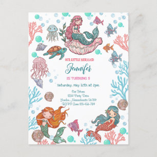 Carte Postale Carton d'invitation d'anniversaire de petites sirè