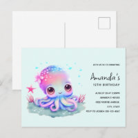 Carton d'invitation d'anniversaire de pieuvre créa