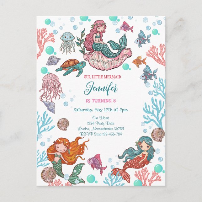 Carte Postale Carton d'invitation d'anniversaire des petites sir (Devant)