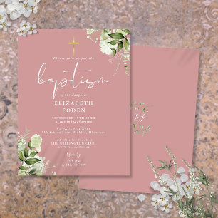 Carte Postale Carton d'invitation de baptême Rose Poussiéreuse F