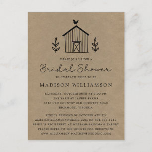 Carte Postale Carton d'invitation de mariage champêtre Kraft ave