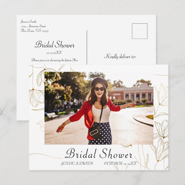 Carte Postale Carton d'invitation de mariage en or PHOTO (Devant / Derrière)