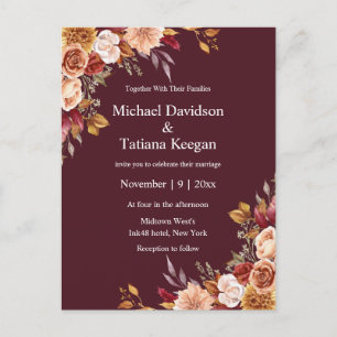 Carte Postale Carton d'invitation de mariage floral botanique d'