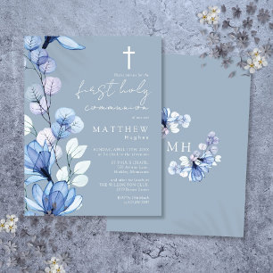 Carte Postale Carton d'invitation de première communion florale
