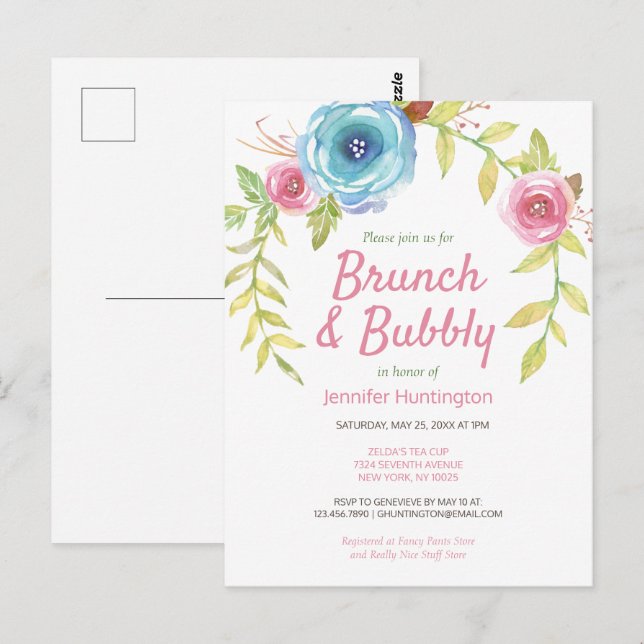 Carte Postale Carton d'invitation floral pour une fête prénuptia (Devant / Derrière)