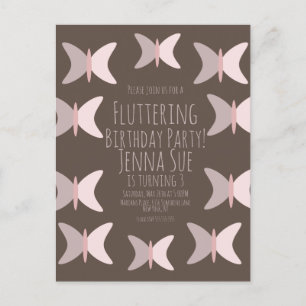 Carte Postale Carton d'invitation pastel rose papillon bohème po