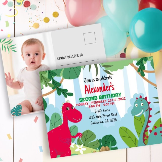 Carte Postale Carton d'invitation photo d'anniversaire dinosaure (Créateur téléchargé)