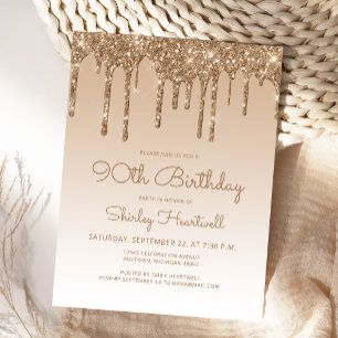 Carte Postale Carton d'invitation pour 90e anniversaire Glitter 