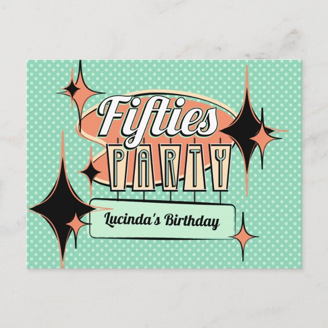 Carte Postale Carton d'invitation pour une fête des années cinqu (Devant)
