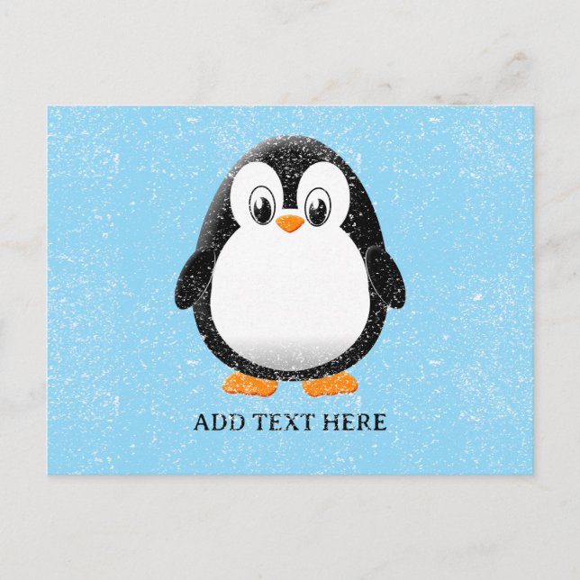 Carte Postale Carton en pingouin mignon hiver personnalisé (Devant)