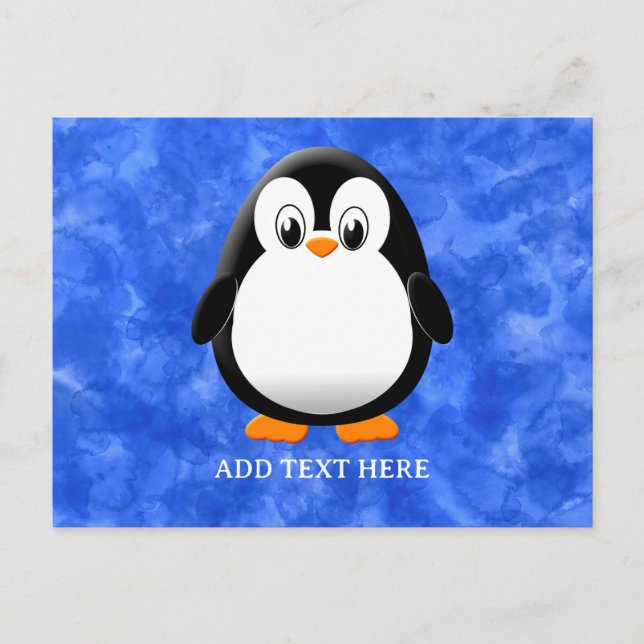 Carte Postale Carton en pingouin sur mesure Aquarelle bleue (Devant)