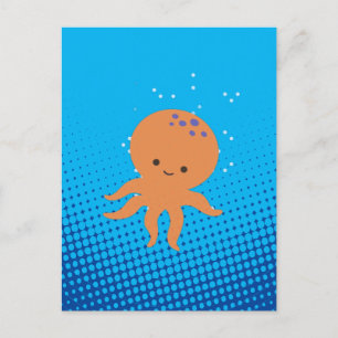 Carte Postale Carton mignon Octopus Bleu Océan